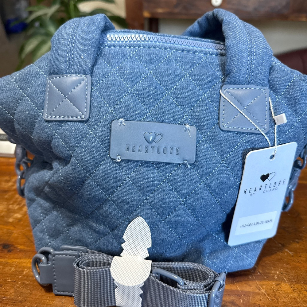 HEARTLOVE BY CHARO Mini Diamond Quilted Blue Jean Bag